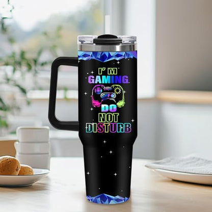 40oz Gamer Insulated Tumbler, Gaming Gifts for Boys Teenager Men, Gradient Gamepad Coffee Mug, Double Wall Stainless Steel Travel Cup with Handle Straw, Game Controller Present for Son Teen Birthday - color: Game-D-76