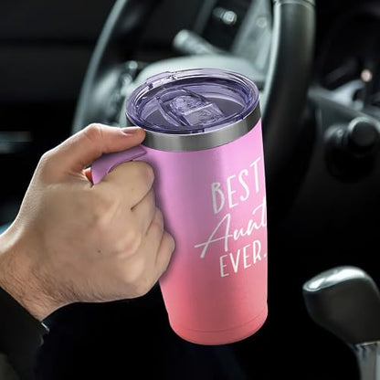 SANDJEST Best Aunt Tumbler Auntie Cup with Handle 20oz Stainless Steel Insulated Coffee Travel Mug Cups Gifts for Aunts from Niece Nephew Gift for Birthday Christmas - color: Aunt