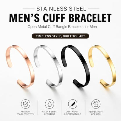 Stainless Steel Cuff Bracelet for Men, Adjustable Open Metal Bangle Bracelet, Minimalist Mens Jewelry Gift - color: gold