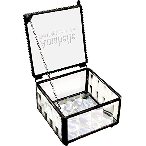 First Communion Gift Personalized Jewelry Box Engraved Keepsake Stained Glass J Devlin Box 333-1 EB218-2 (Clear Textured) - color: Clear Textured