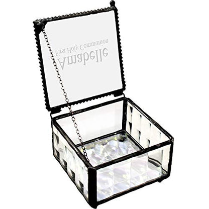 First Communion Gift Personalized Jewelry Box Engraved Keepsake Stained Glass J Devlin Box 333-1 EB218-2 (Clear Textured) - color: Clear Textured