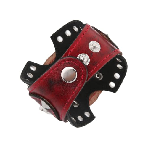 HZMAN Leather Bracelets Retro Men's Leather Cuff Bracelet Adjustable Wide Wristband Bracelet Jewelry Gift - color: Red-Skull