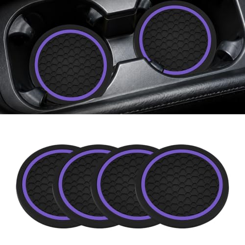 4PCS Car Cup Holder Coasters - 2.75 Inch Non-Slip Insert Water Bottle Holder Pads, Dustproof Automotive Interior Accessories Mat, Universal for Vehicles, Trucks, RVs (Purple) - color: Purple