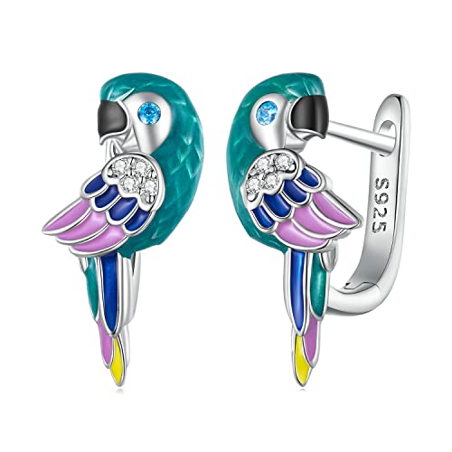 925 Sterling Silver Earrings Hypoallergenic Huggie Earring for Women - color: parrot