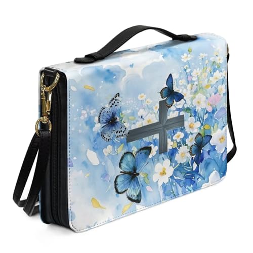 Bible Cover for Women Men Waterproof Crossbody Bag with Handle Tote Bag for Pens, Highlighters M-2XL - color: Blue, size: L(9.2”L x 6”W x 1.6”)