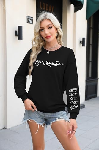 Christian Sweatshirt Women Bible Verse Pullover Religious Faithful Shirt - color: Black, size: Small