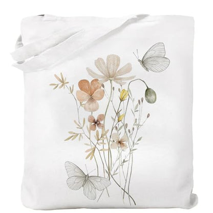 Canvas Tote Bag with Zipper Handles for Women Bridesmaid Birthday Wedding Mother Ladies Shopping Gift Bags - color: Flower-6