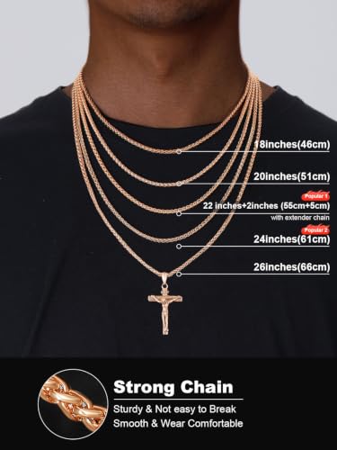 U7 Crucifix Cross Necklace for Men,with 18"-26" Chain - color: 04.Rose Gold