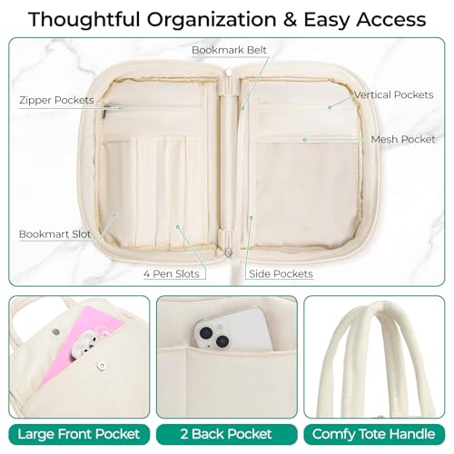 WOBAGMEN Puffy Bible Cover Case for Women with Study Supplies,Soft Bible Bag with Highlighters for Girls, Bible Journaling Kit Christmas Christian Gift for Women (Beige, M) - color: Beige