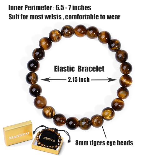 XIANNVXI Crystal Bracelet for Women Men 8 mm Natural Stone Beaded Bracelets Cat Bracelets Cross Bracelets Heart Bracelelt Jewelry for Women Birthday Gifts Stretch Bracelet - color: D - Tigers Eye