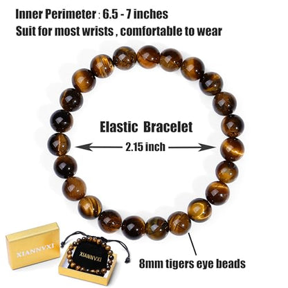 XIANNVXI Crystal Bracelet for Women Men 8 mm Natural Stone Beaded Bracelets Cat Bracelets Cross Bracelets Heart Bracelelt Jewelry for Women Birthday Gifts Stretch Bracelet - color: D - Tigers Eye