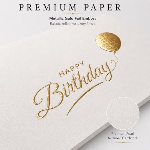 Happy Birthday Cards with Envelopes and Stickers, 24 Pack, Cream Greeting Cards with Gold Foil Balloon Design, Elegant Birthday Card Set for Friends, Family, Clients (Cream) - color: Cream