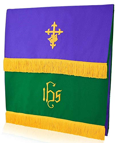 GraduatePro Set of 3 Reversible Parament Set Light Green Purple with Embroidered Cross IHS - color: Parament Set-light Green/Purple
