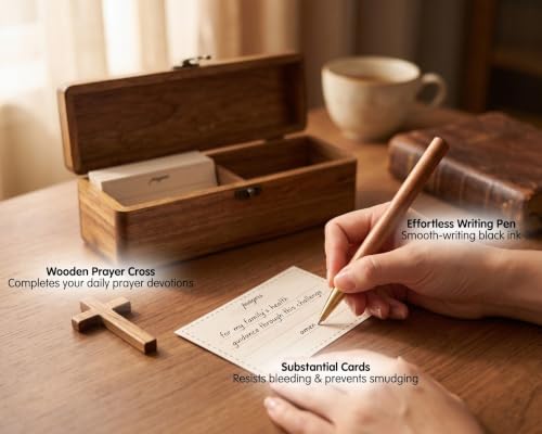 InnoBeta Confirmed In Christ Acacia Wood Prayer Box - Confirmation Gifts for Teenage Boys & Girls, Catholic Religious Sponsor Gift with Galatians 3:26, Includes 100 Cards, Wooden Cross & Pen