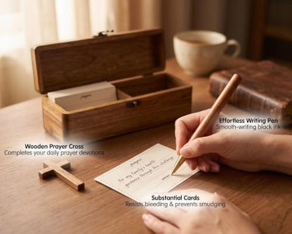 InnoBeta Confirmed In Christ Acacia Wood Prayer Box - Confirmation Gifts for Teenage Boys & Girls, Catholic Religious Sponsor Gift with Galatians 3:26, Includes 100 Cards, Wooden Cross & Pen