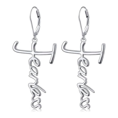 925 Sterling Silver Infinity Love of God Simple Dainty Faith Cross Dangle Earrings Religious Gift for Women - color: Fearless