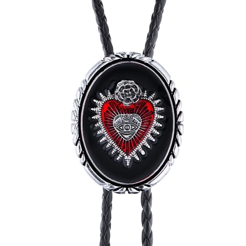 GelConnie Bolo Tie for Women Heart Cowboy Necktie Flower Gothic Mens Bolo Ties Bolero Necklace Red Western Ties for Men - color: Black Heart Bolo Tie