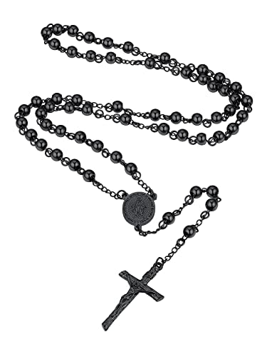 Supcare Rosary for Men Women Catholic Necklace Rosary Beads Customized - color: A02-Virgin Mary Black