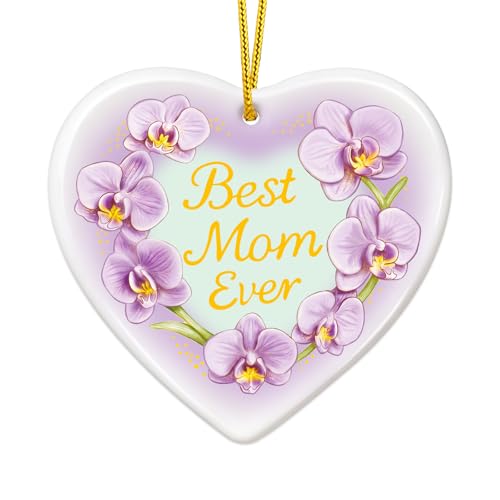 FaCraft Mothers Day Ornament for Tree - Ceramic Orchid Flowers Mother's Day Birthday Gifts for Mom Mother Stepmom from Daughter Son Best Mom Ever First Mothers Day First Time Mom Gifts - color: 1-7 Best Mom Ever