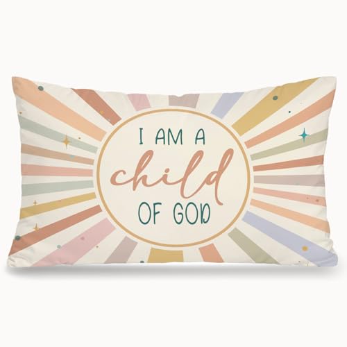 Boho Sun Christian Nursery 12x20 Pillow Cover, Christian Home Decor, I Am A Child of God Bible Verse Decorative Throw Pillow Covers Pillowcases for Children Kids Playroom Bedroom Decor - color: Bible(white07)