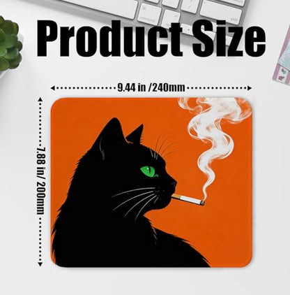 Funny Black Cat Mouse Pad for Desk, Black Cat Lover Gifts, Mid Century Modern Kitty Mousepads with Anti-Slip Rubber Base for Computer Laptop Home Office Desk Accessories, 9.5x7.9 Inch - color: Square mouse pad-Smoking Cat