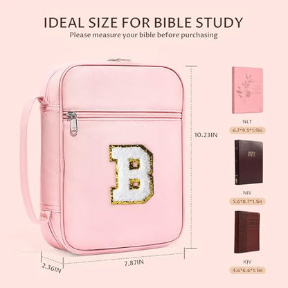 WOBAGMEN Bible Cover for Women,Pink PU Leather Personalized Bible Case with Bible Study Supplies,Including Tabs and Highlighter Set, Faith Chiristain Gift for Women Girls(Pink, B) - size: B