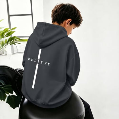 Fkatuzi Christian Graphic Hoodies For Boys Cross Sweatshirt Kids Jesus Hoodie Faith God Religious Bible Verse Believe Tops - color: Deep Gray, size: 5-6 Years