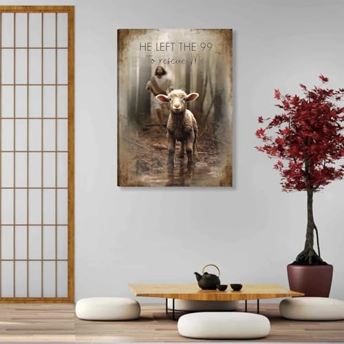 Framed-Jesus Saves the Lost Lambs Canvas Wall Art,16x24in - color: Jesus Lamb, size: 24"L x 16"W