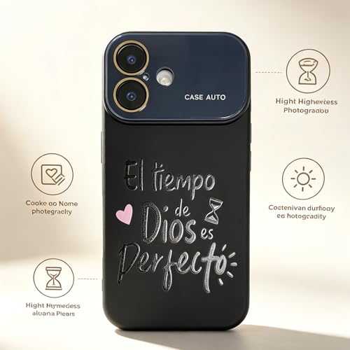 for iPhone 16 Case God's Timing is Perfect Spanish Bible Verse Phone Case, Full Camera Lens Protection, Shockproof Drop Resistant Durable Cover (Black, iPhone 16) - color: black, size: iPhone 16