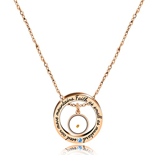 Uloveido Christian Circle Round Ring Necklace Engraved Faith As Small As A Mustard Seed Can Move Mountains Y958 - style: Blue CZ-round-rose gold