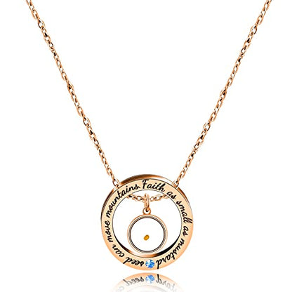 Uloveido Christian Circle Round Ring Necklace Engraved Faith As Small As A Mustard Seed Can Move Mountains Y958 - style: Blue CZ-round-rose gold