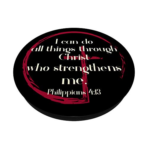 I Can Do All Things Bible Verse Cross Blood Red Circle Black PopSockets Grip and Stand for Phones and Tablets