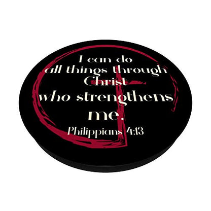 I Can Do All Things Bible Verse Cross Blood Red Circle Black PopSockets Grip and Stand for Phones and Tablets