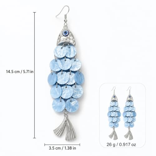 Fish Earrings For Women, Boho Colorful Acrylic Resin Tropical Sea Life Large Dangle Earring Hypoallergenic Summer Beach Vacation Statement Jewelry Gifts - color: Blue-scaled fish
