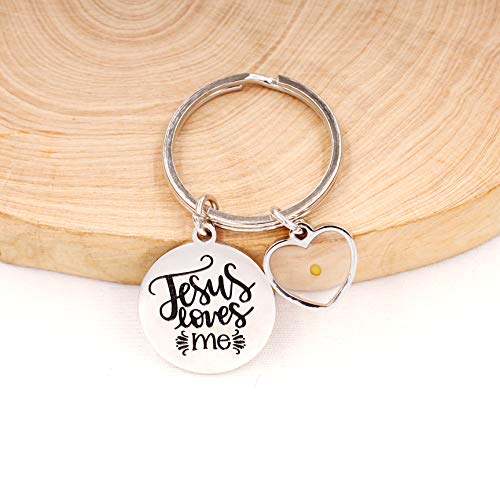 Uloveido Stainless Steel Faith Cross Keychain & Jesus Loves Me Christian Keyring Mustard Seed Charms Religious Jewelry - style: Jesus Love Me-heart