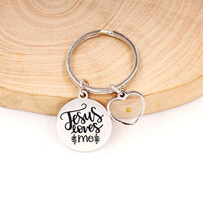 Uloveido Stainless Steel Faith Cross Keychain & Jesus Loves Me Christian Keyring Mustard Seed Charms Religious Jewelry - style: Jesus Love Me-heart