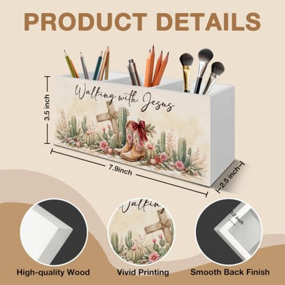 Christian Christmas Western Pen Pencil Holder Organizer for Desk - color: Winter Cowgirl