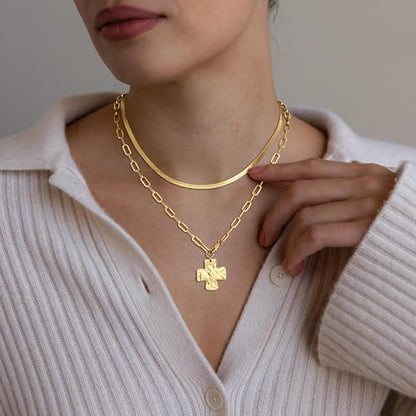 14K Gold Plated Chunky Heart Necklace for Women - color: 2-cross chain