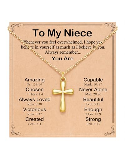 Cross Necklace for Granddaughter/Daughter/Niece, Baptism Christmas Confirmation Valentines Easter Birthday Gifts for Girls Teens - style: Niece