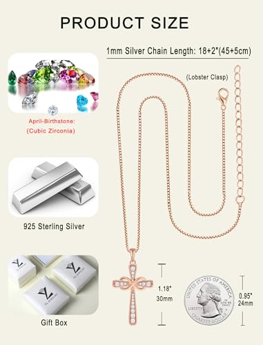 YL 925 Sterling Silver Cross Necklace for Women Halo Infinity Pendant Cubic Zirconia Jewelry for Mom - color: 04-zirconia-Apr-all 18k rose gold