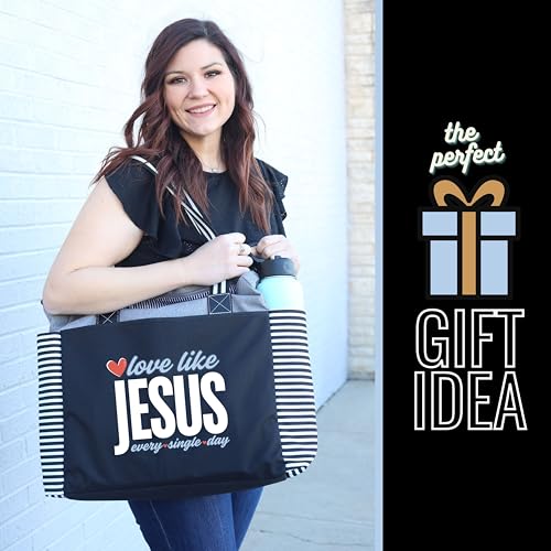 Brooke & Jess Designs Church Bags for Women - Bible Tote Bags for Women, Large Tote Bag for Womens with Zipper - color: Gray Loulou Love Like Jesus