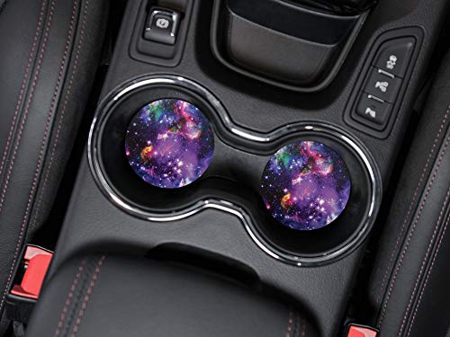 , Purple Marvel Nebula Galaxy Design Absorbent ROUND Fabric Felt Neoprene Car Coasters for Drinks, 2pcs Set - color: Purple Marvel Nebula Galaxy