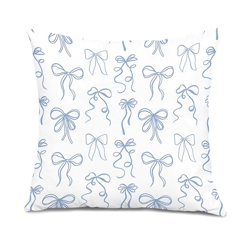 Coquette Blue Bow Throw Pillow Covers 18x18, Coquette Girly Room Decor, Preppy Blue Aesthetic Bow Decorative Pillow Covers for Girls Bedroom Dorm Apartment - color: Colour -C