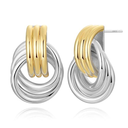 14K Gold Earring Cross Waterdrop Butterfly Heart Knot Earrings for Women Gold Silver Cross Leverback Drop Gold Silver Teardrop Hoop Dangle Earring White Gold Dangle Drop Earring - color: Two Tone-Statement Knot Dangle Earring