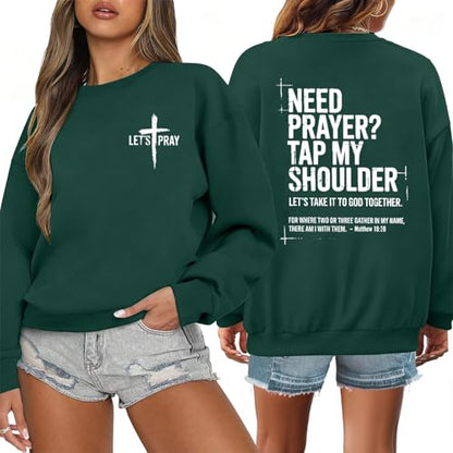 Christian Sweatshirts for Women Jesus Cross Casual Pullover - color: Green, size: Medium