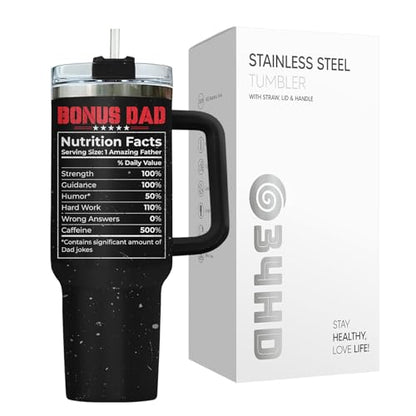 34HD Bonus Dad Best Step Ever Nutrition 40 oz Tumbler with Handle, Dad Gift - color: Best Bonus Dad Ever