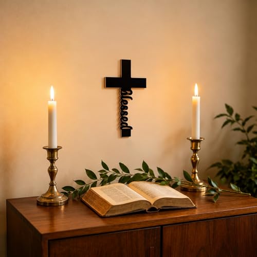 Uflashmi Wooden Cross Wall Decor, Blessed Black Wall Cross, 9.8 Inch - color: Blessed-Black