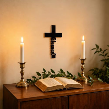 Uflashmi Wooden Cross Wall Decor, Blessed Black Wall Cross, 9.8 Inch - color: Blessed-Black