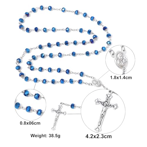 KOMI Rosary Beads Catholic for Women Gemstone Rosary Beads Necklace with Crucifix Cross Crystal Pearl Rosary Rosarios Catolicos Catholic Gifts - style: Deep Blue Crystal