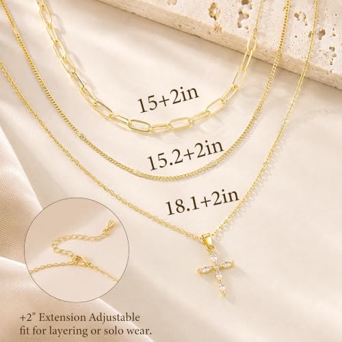 3pcs Gold Cross Necklace for Women, Layered Necklace - color: Gold 2